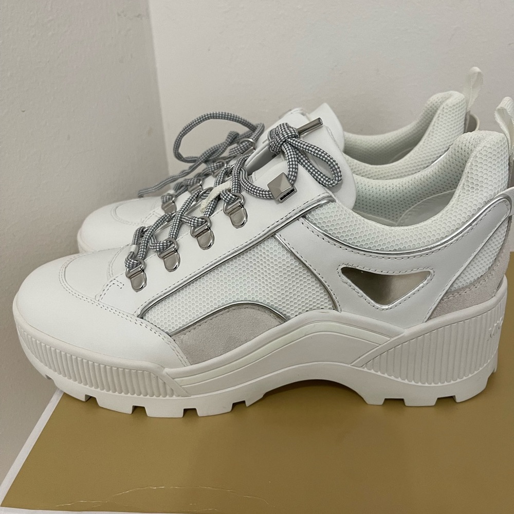 NIB Michael Kors Brooke Leather And Scuba Trek SneakerOptic White 9.5
